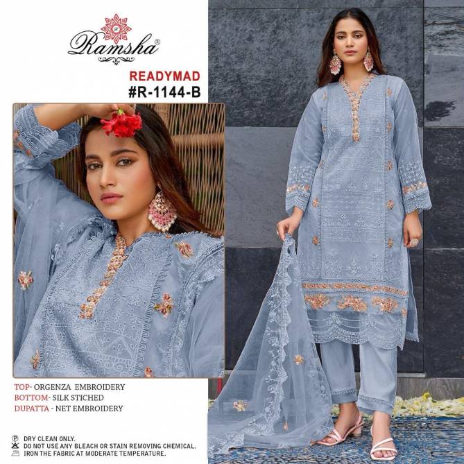 R 1144 Nx By Ramsha Organza Embroidery Pakistani Readymade Suits Wholesale Market In Surat
